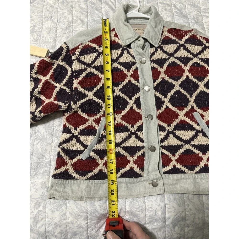 Free People XS/S Lakeside Denim Jacket We The Free Knit - Picture 15 of 15